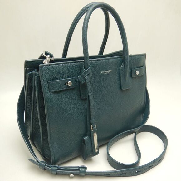 SAINT LAURENT Green Leather Pouch - Picture 2 of 10